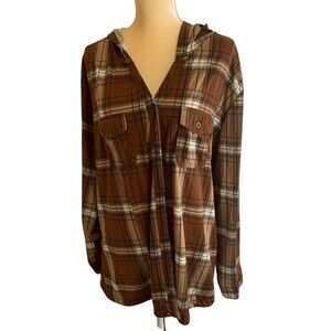 New York Laundry Brown Plaid Hooded Button-Front Tunic